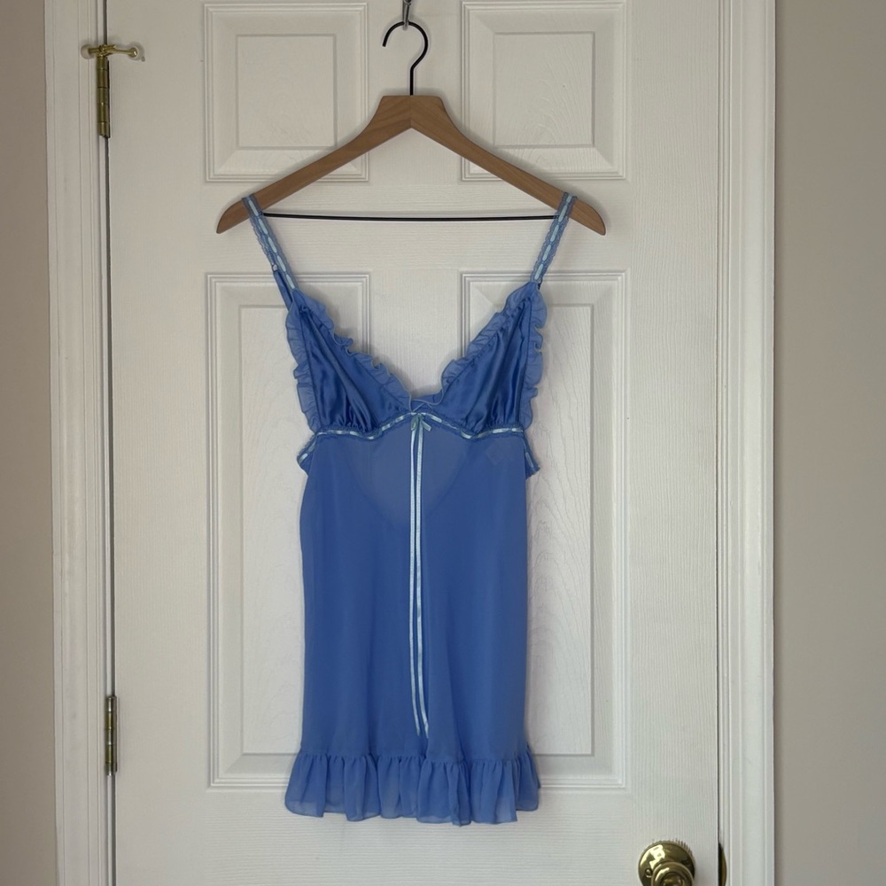 Vtg Y2K 2003 Victoria’s Secret Ruffle Bow Babydoll Cami Top, Cornflower Blue, S